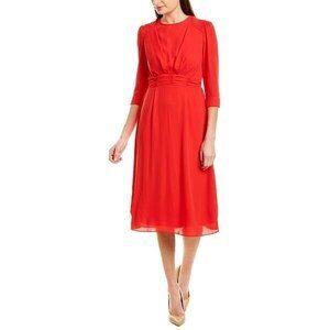 Nanette Lepore Gathered Waist Dress Womens 10 Red Knee-Length 3/4 Sleeves NWT